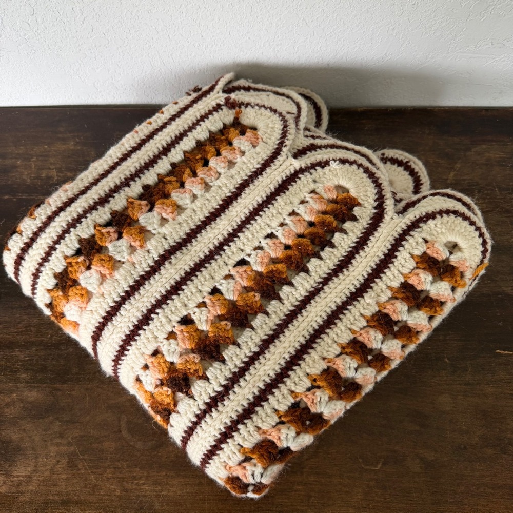 Vintage Crochet Afghan Throw Blanket Boho Striped Handmade 47x49 Retro